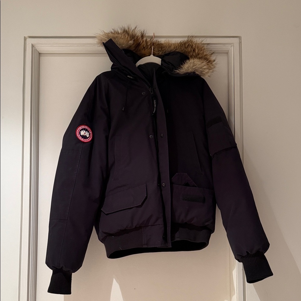 Canada Goose Black Bomber Jacket with Fur Trim